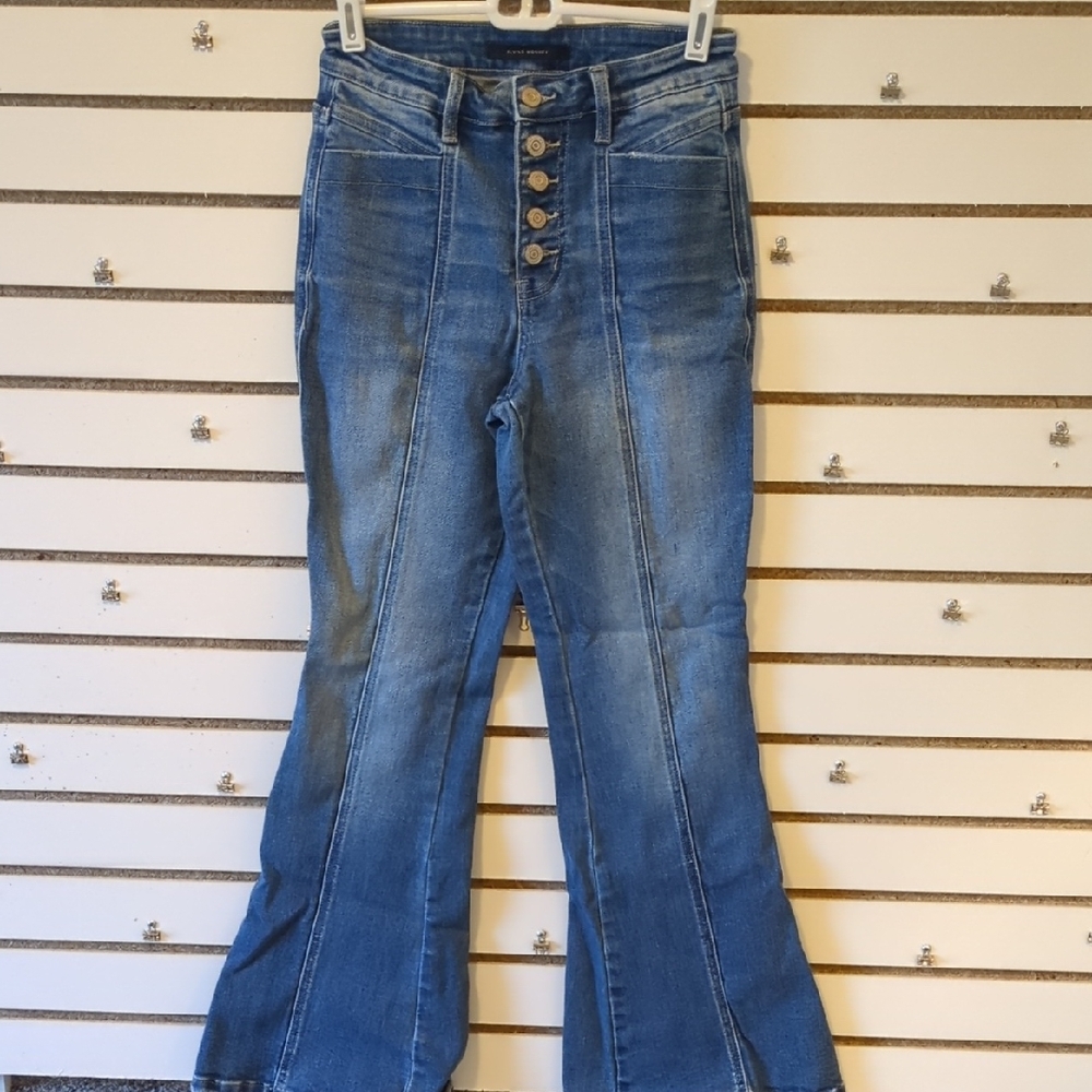 Flying Monkey Blue Wide Leg Jeans with Button Accents